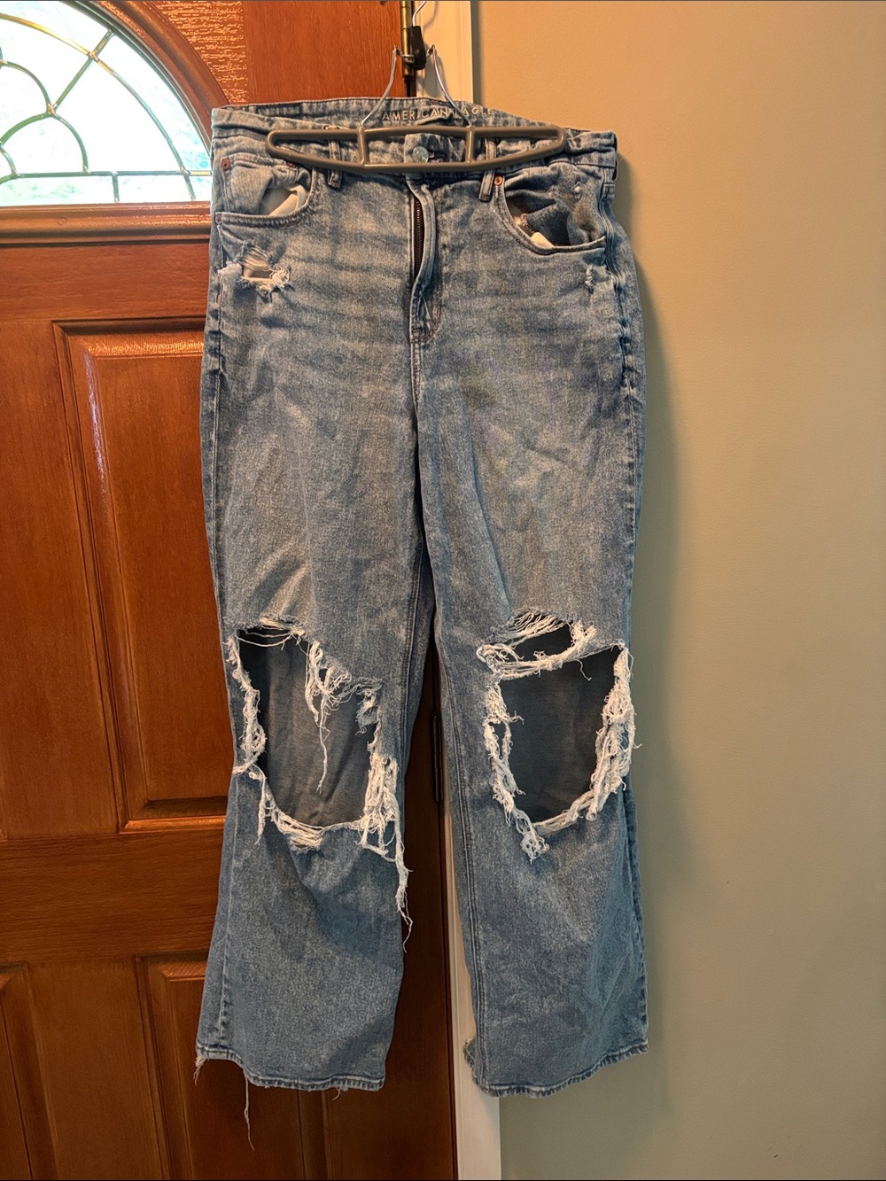 American Eagle Outfitters Light Blue Distressed Straight Leg Jeans